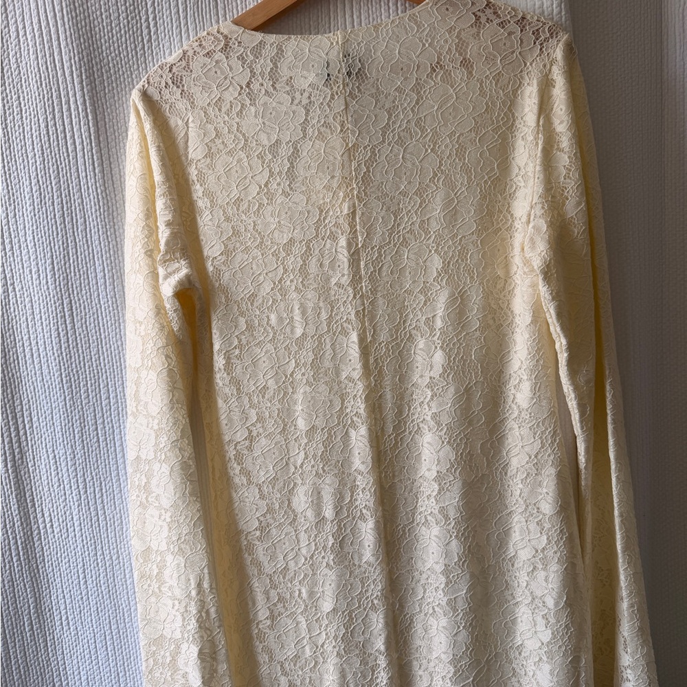 Long Sleeve V-Neck Lace Maxi Dress - Cream - Picture 5 of 7
